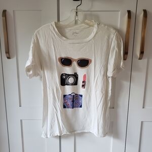 J Crew Shirt Womens L White Cotton Short Sleeve Lipstick T-Shirt Lightweight Tee